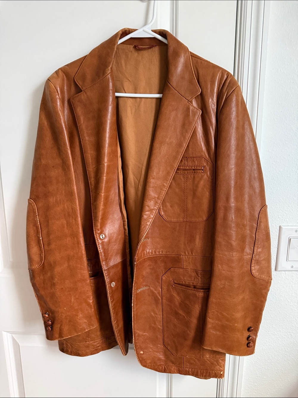 Men's Tan Leather Blazer Jacket